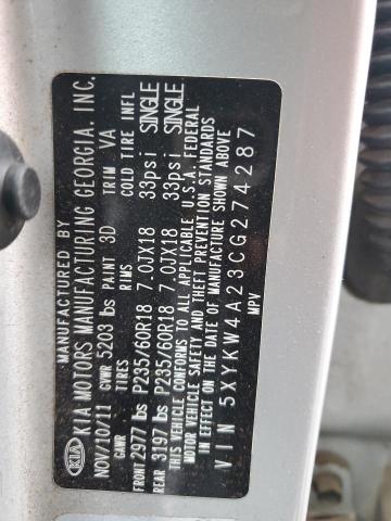 Photo 14 from auction – 2012 KIA SORENTO SX with VIN 5XYKW4A23CG274287