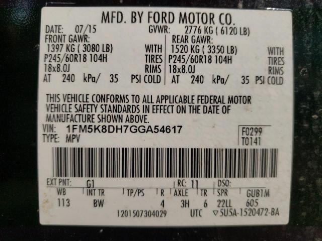 Zdjęcie 14 z aukcji – 2016 FORD EXPLORER X z VIN 1FM5K8DH7GGA54617