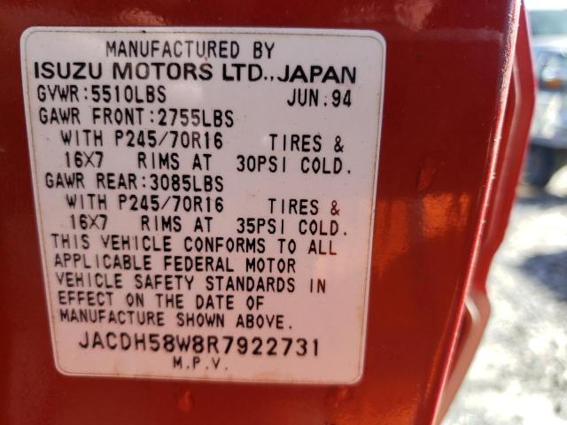 Photo 14 from auction – 1994 ISUZU TROOPER LS with VIN JACDH58W8R7922731