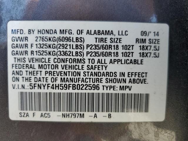 Photo 14 from auction – 2015 HONDA PILOT EXL with VIN 5FNYF4H59FB022596