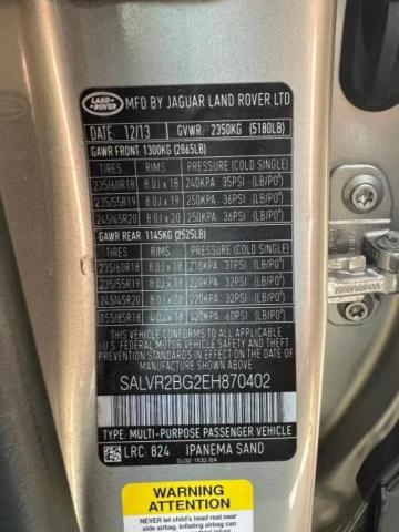 Photo 10 from auction – 2014 LAND ROVER RANGE ROVE with VIN SALVR2BG2EH870402