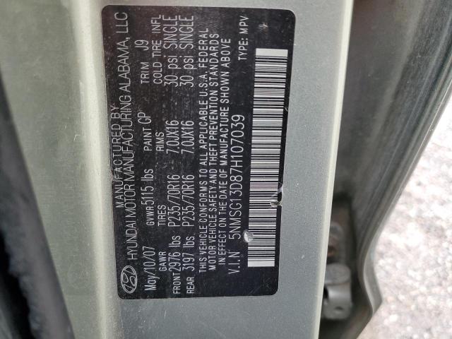 Photo 14 from auction – 2007 HYUNDAI SANTA FE G with VIN 5NMSG13D87H107039