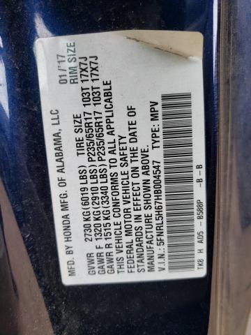 Photo 14 from auction – 2017 HONDA ODYSSEY EX with VIN 5FNRL5H67HB004547