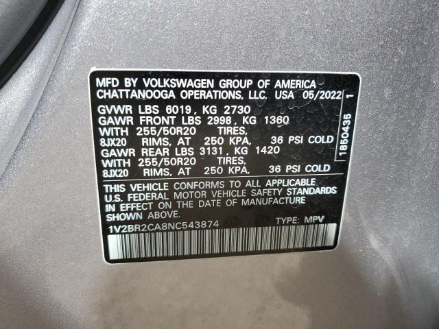 Photo 14 from auction – 2022 VOLKSWAGEN ATLAS SEL with VIN 1V2BR2CA8NC543874