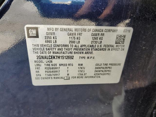 Photo 14 from auction – 2017 CHEVROLET EQUINOX LT with VIN 2GNALCEK7H1512692