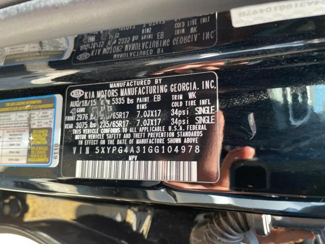 Photo 10 from auction – 2016 KIA SORENTO LX with VIN 5XYPG4A31GG104978