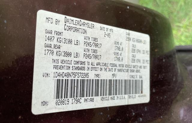 Photo 10 from auction – 2005 DODGE DURANGO SL with VIN 1D4HD48N75F572205