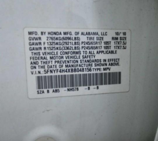 Photo 10 from auction – 2011 HONDA PILOT EX with VIN 5FNYF4H4XBB048156