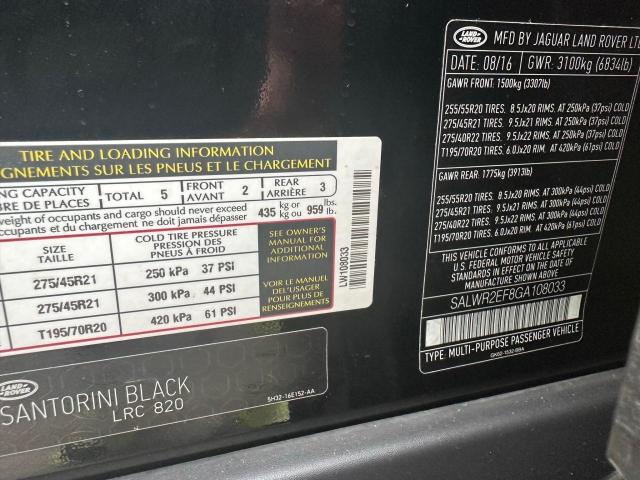 Photo 10 from auction – 2016 LAND ROVER RANGE ROVE with VIN SALWR2EF8GA108033