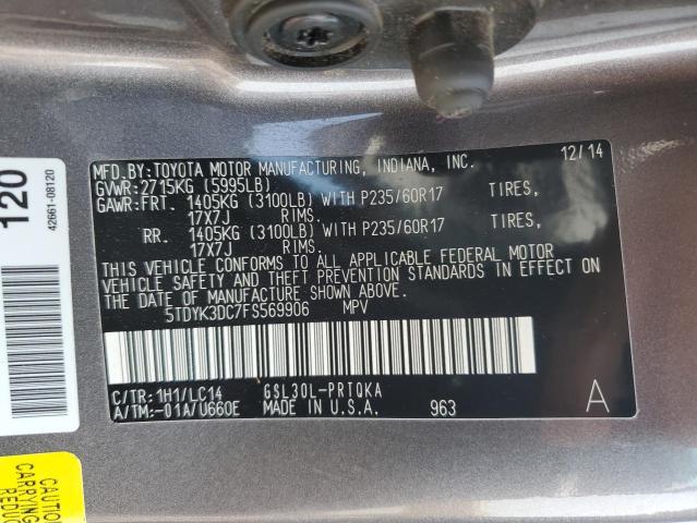 Photo 14 from auction – 2015 TOYOTA SIENNA XLE with VIN 5TDYK3DC7FS569906
