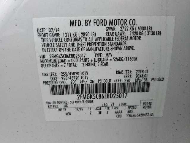 Photo 14 from auction – 2014 FORD FLEX SEL with VIN 2FMGK5C86EBD25017