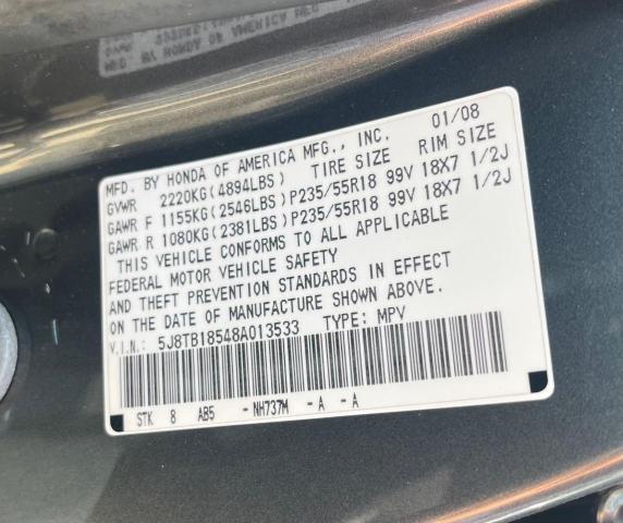 Photo 10 from auction – 2008 ACURA RDX TECHNO with VIN 5J8TB18548A013533