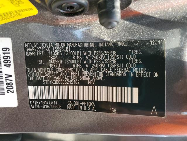 Photo 14 from auction – 2012 TOYOTA SIENNA XLE with VIN 5TDYK3DC3CS215182