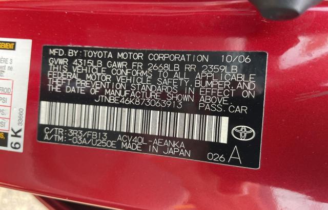 Photo 10 from auction – 2007 TOYOTA CAMRY CE with VIN JTNBE46K873063913