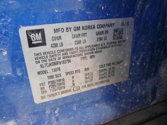 Photo 14 from auction – 2015 CHEVROLET TRAX LS with VIN KL7CJKSB0FB193796