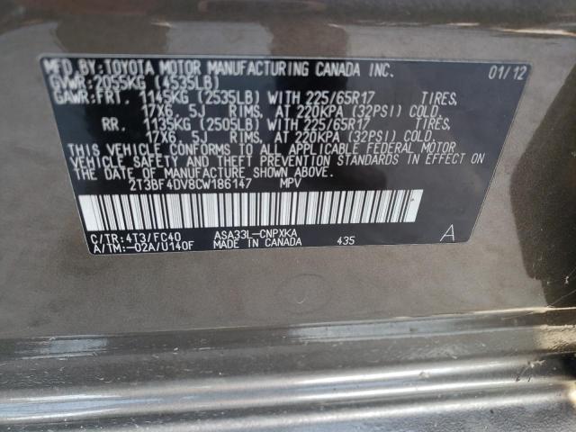 Photo 14 from auction – 2012 TOYOTA RAV4 with VIN 2T3BF4DV8CW186147