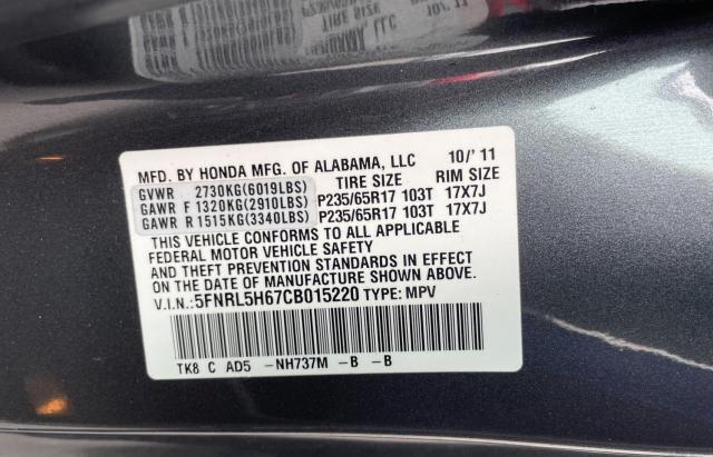 Photo 10 from auction – 2012 HONDA ODYSSEY EX with VIN 5FNRL5H67CB015220