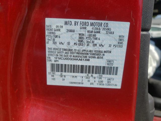 Photo 14 from auction – 2010 FORD ESCAPE XLT with VIN 1FMCU0DG3AKA61398