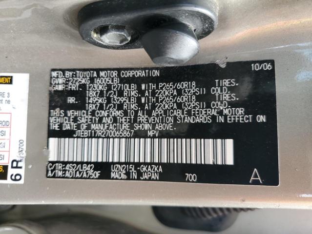 Photo 14 from auction – 2007 TOYOTA 4RUNNER LI with VIN JTEBT17R270065867