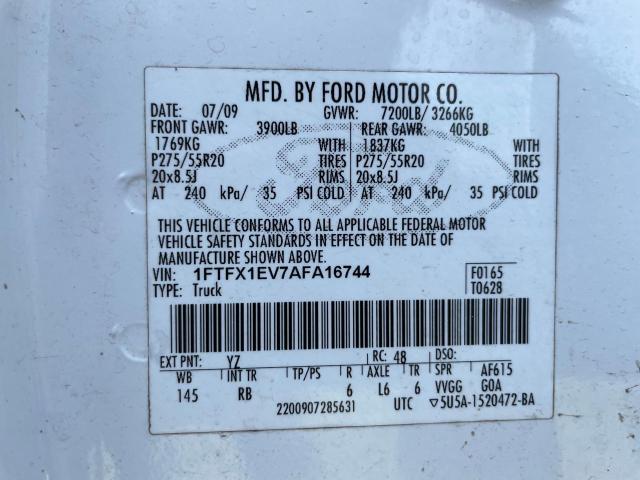 Photo 10 from auction – 2010 FORD F150 SUPER with VIN 1FTFX1EV7AFA16744