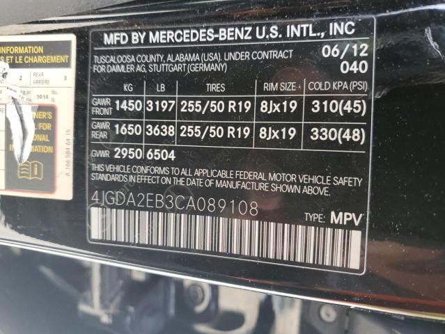 Photo 14 from auction – 2012 MERCEDES-BENZ ML 350 BLU with VIN 4JGDA2EB3CA089108