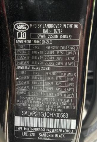 Photo 10 from auction – 2012 LAND ROVER RANGE ROVE with VIN SALVP2BG1CH700583