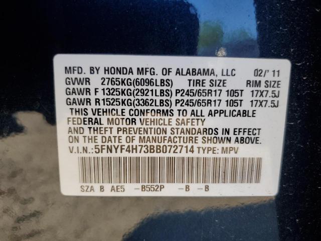 Photo 14 from auction – 2011 HONDA PILOT EXLN with VIN 5FNYF4H73BB072714