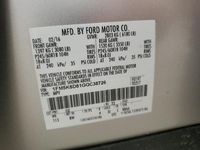 Photo 14 from auction – 2016 FORD EXPLORER X with VIN 1FM5K8D81GGC38726