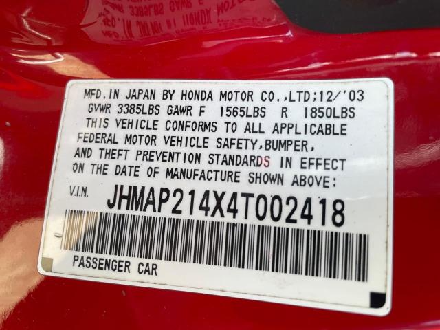 Photo 10 from auction – 2004 HONDA S2000 with VIN JHMAP214X4T002418