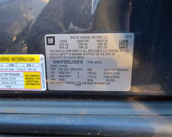 Photo 10 from auction – 2012 CHEVROLET TRAVERSE L with VIN 1GNKVFED5CJ422618