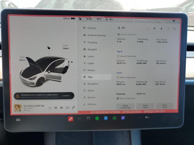 Photo 9 from auction – 2021 TESLA MODEL 3 with VIN 5YJ3E1EB2MF012995