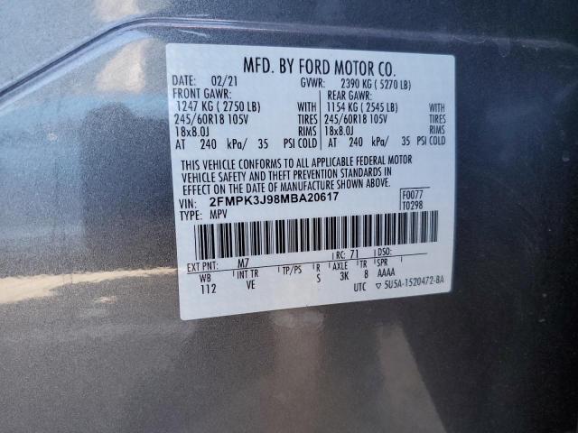 Photo 14 from auction – 2021 FORD EDGE SEL with VIN 2FMPK3J98MBA20617