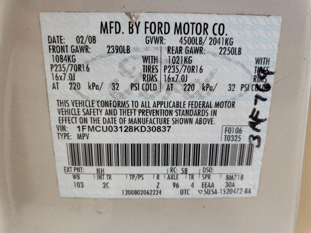 Photo 14 from auction – 2008 FORD ESCAPE with VIN 1FMCU03128KD30837