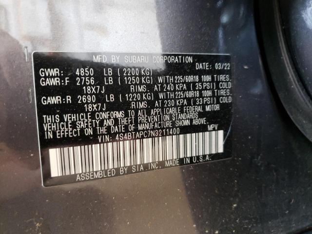 Photo 14 from auction – 2022 SUBARU OUTBACK TO with VIN 4S4BTAPC7N3211400
