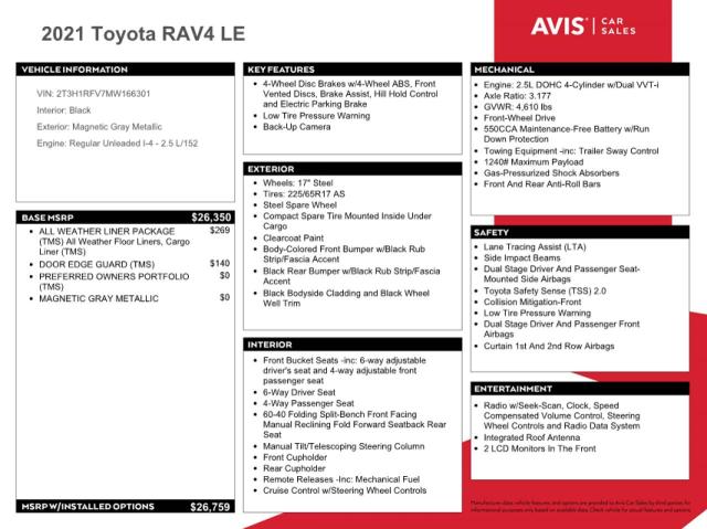Photo 12 from auction – 2021 TOYOTA RAV4 LE with VIN 2T3H1RFV7MW166301