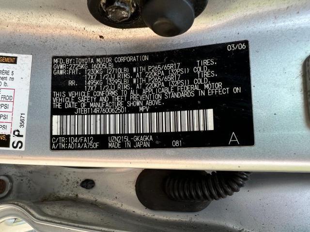 Photo 10 from auction – 2006 TOYOTA 4RUNNER SR with VIN JTEBT14R760062501