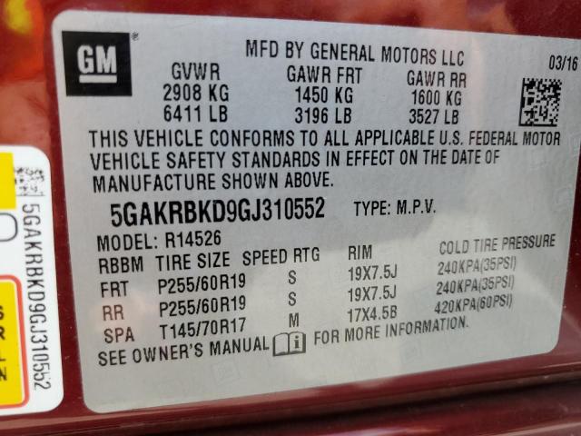 Photo 14 from auction – 2016 BUICK ENCLAVE with VIN 5GAKRBKD9GJ310552