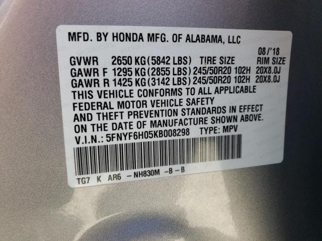 Photo 14 from auction – 2019 HONDA PILOT ELIT with VIN 5FNYF6H05KB008298