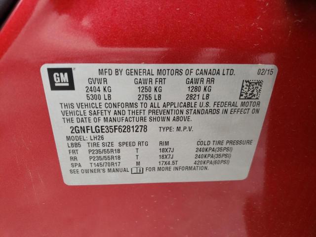 Photo 14 from auction – 2015 CHEVROLET EQUINOX LT with VIN 2GNFLGE35F6281278