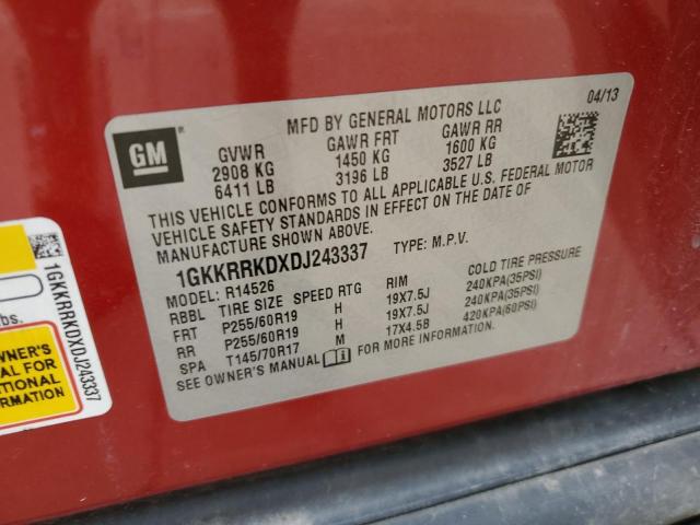 Photo 14 from auction – 2013 GMC ACADIA SLT with VIN 1GKKRRKDXDJ243337