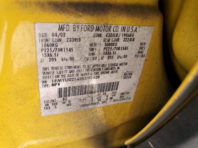 Photo 14 from auction – 2003 FORD ESCAPE XLS with VIN 1FMYU02143KD91428