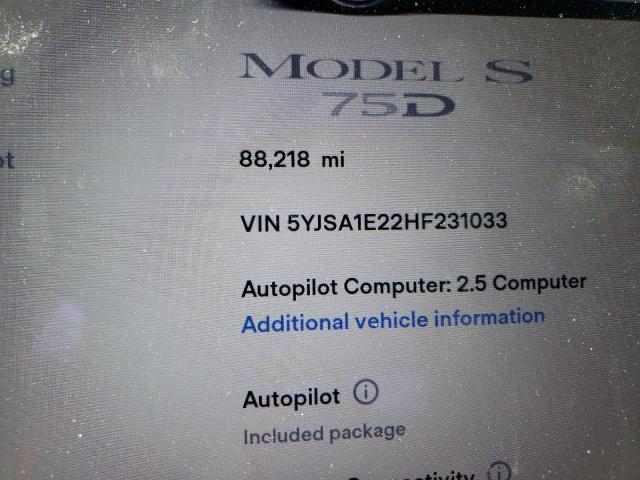 Photo 9 from auction – 2017 TESLA MODEL S with VIN 5YJSA1E22HF231033