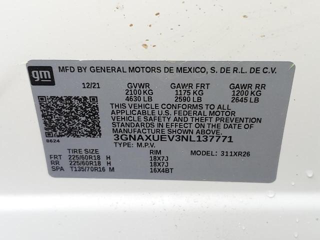 Photo 14 from auction – 2022 CHEVROLET EQUINOX LT with VIN 3GNAXUEV3NL137771