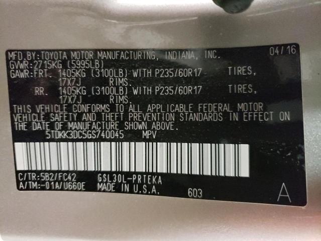 Photo 14 from auction – 2016 TOYOTA SIENNA LE with VIN 5TDKK3DC5GS740045