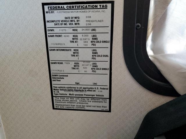 Photo 10 from auction – 1998 FLEETWOOD RV with VIN 4UZ6XFBC3WC989737