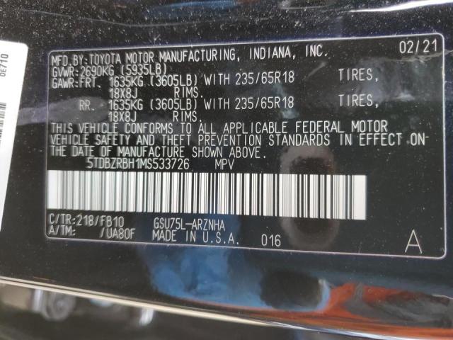Photo 14 from auction – 2021 TOYOTA HIGHLANDER with VIN 5TDBZRBH1MS533726