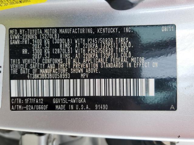 Photo 14 from auction – 2011 TOYOTA VENZA with VIN 4T3BK3BB3BU058993