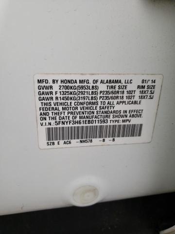 Photo 14 from auction – 2014 HONDA PILOT EXL with VIN 5FNYF3H61EB011593