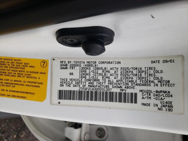 Photo 14 from auction – 2002 TOYOTA HIGHLANDER with VIN JTEGF21A320031337