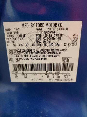 Photo 14 from auction – 2012 FORD ESCAPE XLT with VIN 1FMCU9D74CKB64465